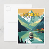 Illustration de voyage vintage du fjord Norvège