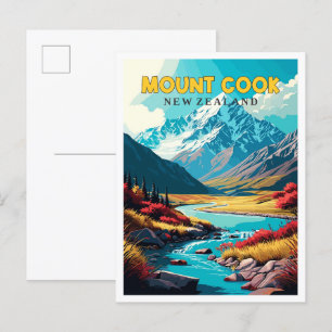 Carte Postale Illustration de voyage vintage du Mont Cook en Nou