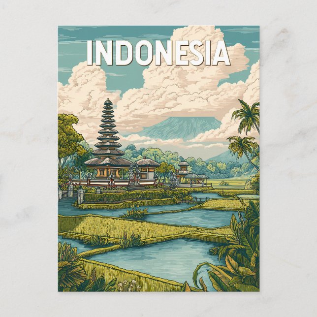 Carte Postale Illustration de voyage vintage en Indonésie (Devant)