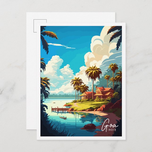 Carte Postale Illustration de voyage vintage Goa India (Devant / Derrière)