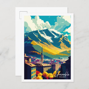 Carte Postale Illustration de voyage vintage Grenoble France