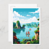 Illustration de voyage vintage Ha Long Bay Vietnam
