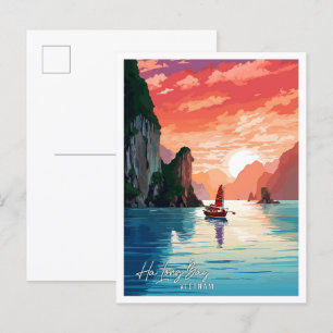 Carte Postale Illustration de voyage vintage Ha Long Bay Vietnam