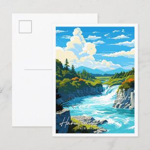 Carte Postale Illustration de voyage vintage Haku Falls Nouvelle