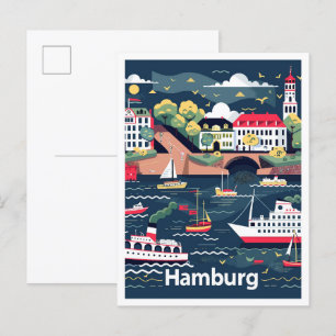 Carte Postale Illustration de voyage vintage Hambourg Allemagne
