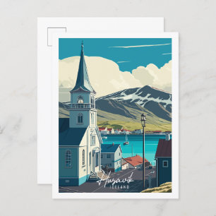Carte Postale Illustration de voyage vintage Husavik Islande