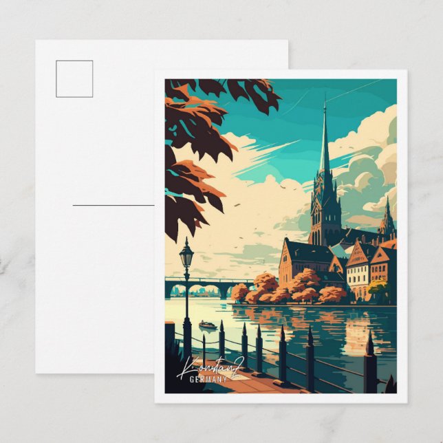 Carte Postale Illustration de voyage vintage Konstanz Allemagne (Devant / Derrière)