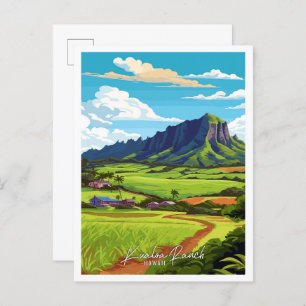 Carte Postale Illustration de voyage vintage Kualoa Ranch Hawaii