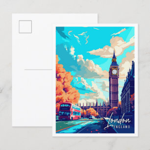 Carte Postale Illustration de voyage vintage Londres Angleterre