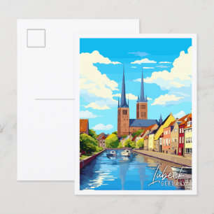 Carte Postale Illustration de voyage vintage Lubeck Allemagne