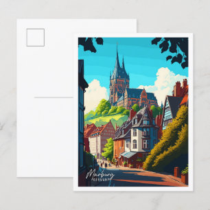 Carte Postale Illustration de voyage vintage Marburg Allemagne