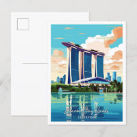 Illustration de voyage vintage Marina Bay Sands Ar