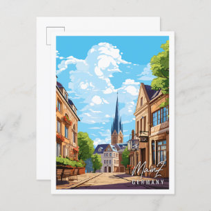 Carte Postale Illustration de voyage vintage Mayence Allemagne