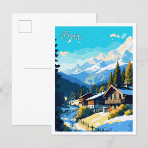 Carte Postale Illustration de voyage vintage Megeve France Art