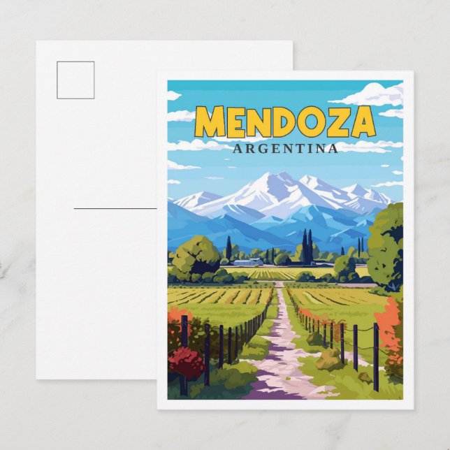 Carte Postale Illustration de voyage vintage Mendoza Argentina (Devant / Derrière)