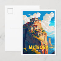 Illustration de voyage vintage Meteora Greece