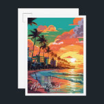 Carte Postale Illustration de voyage vintage Miami Beach Florida<br><div class="desc">Miami Beach Floride lieu de voyage vintage illustration</div>