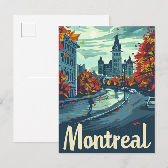 Carte Postale Illustration de voyage Vintage Montréal Canada (Devant / Derrière)