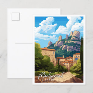Carte Postale Illustration de voyage vintage Montserrat Espagne