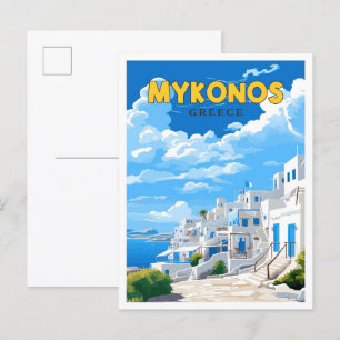Carte Postale Illustration de voyage vintage Mykonos Greece