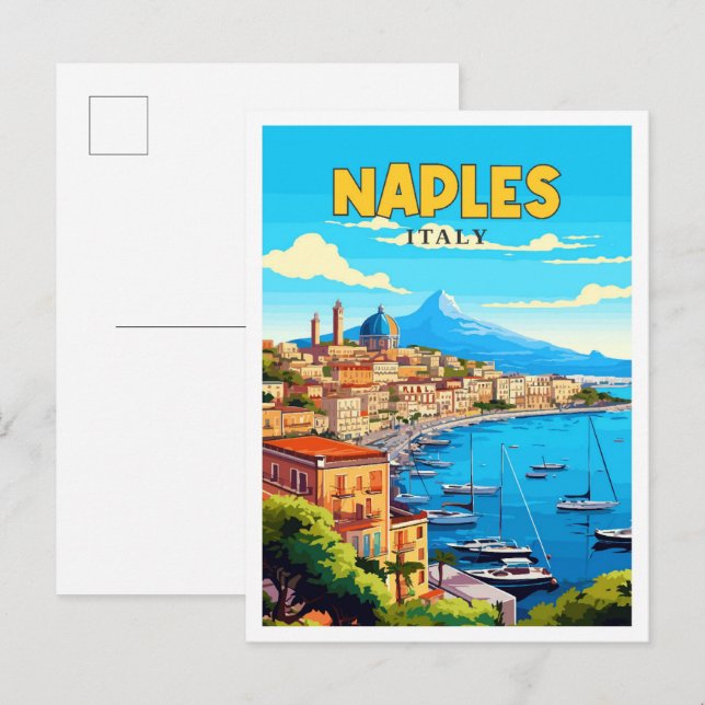 Carte Postale Illustration de voyage vintage Naples Italie (Devant / Derrière)