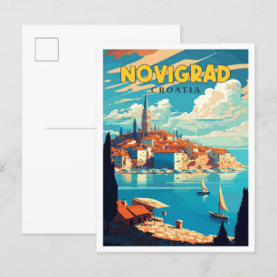 Carte Postale Illustration de voyage vintage Novigrad Croatia
