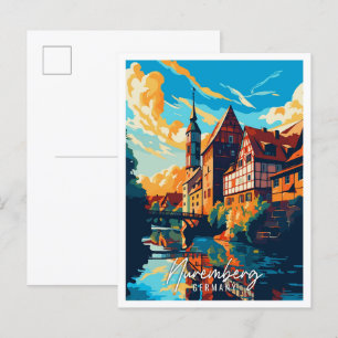 Carte Postale Illustration de voyage vintage Nuremberg Allemagne