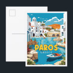 Carte Postale Illustration de voyage vintage Paros Greece<br><div class="desc">Illustration du lieu de voyage vintage Paros Greece</div>