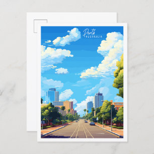 Carte Postale Illustration de voyage vintage Perth Australia