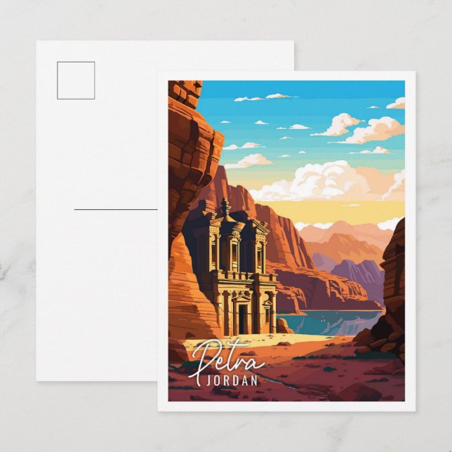 Carte Postale Illustration de voyage vintage Petra Jordan (Devant / Derrière)