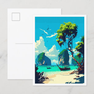 Carte Postale Illustration de voyage vintage Phi Thailand Art