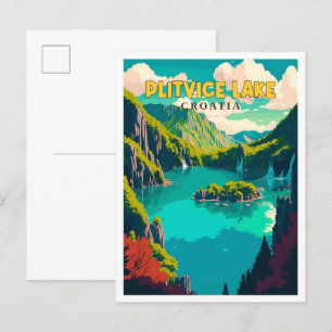 Carte Postale Illustration de voyage vintage Plitvice Lake Croat