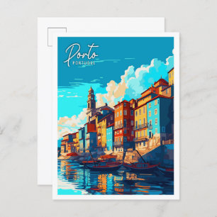 Carte Postale Illustration de voyage vintage Porto Portugal