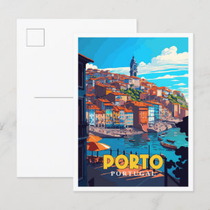 Carte Postale Illustration de voyage vintage Porto Portugal