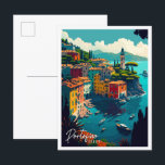 Carte Postale Illustration de voyage vintage Portofino Italie<br><div class="desc">Illustration du lieu de voyage vintage Portofino Italie</div>