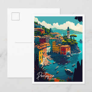 Carte Postale Illustration de voyage vintage Portofino Italie