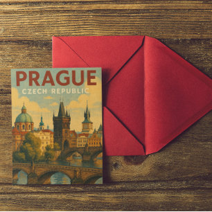 Carte Postale Illustration de voyage vintage Prague République t