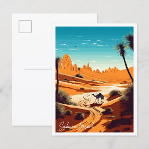 Carte Postale Illustration de voyage vintage Sahara Desert