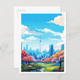 Carte Postale Illustration de voyage vintage Séoul Corée du Sud