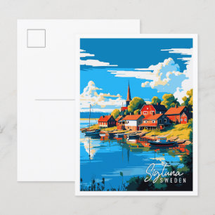Carte Postale Illustration de voyage vintage Sigtuna Suède