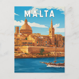 Carte Postale Illustration de voyage vintage sur Malte Art