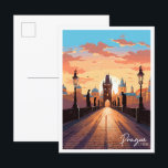 Carte Postale Illustration de voyage vintage tchèque Prague<br><div class="desc">Prague Tchèque vintage lieu de voyage illustration</div>