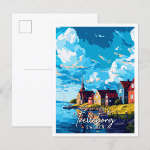 Carte Postale Illustration de voyage vintage Trelleborg Suède