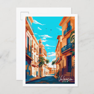 Carte Postale Illustration de voyage vintage Valencia Espagne