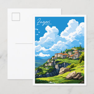 Carte Postale Illustration de voyage vintage Zagori Grèce