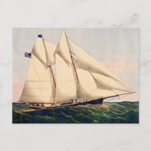 Carte Postale Illustration de yacht de voile ancien sur la mer