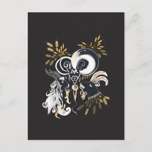 Carte Postale Illustration d'encre de chèvre noire et blanche (Devant)