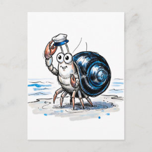 Carte Postale Illustration d'encre marine de crabe ermite agitan