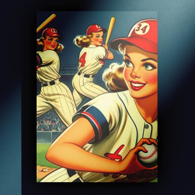 Carte Postale Illustration des filles de baseball vintage (Créateur téléchargé)