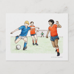 Carte Postale Illustration des footballeurs jouant